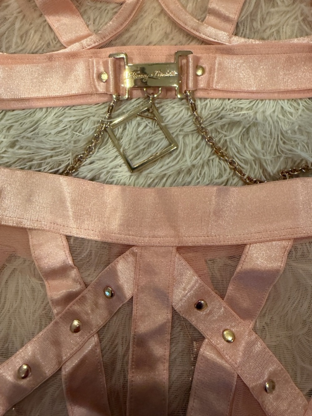 Honey Birdette India 38D Sheer Strappy Lingerie Set in Blush Pink - Picture 2 of 3